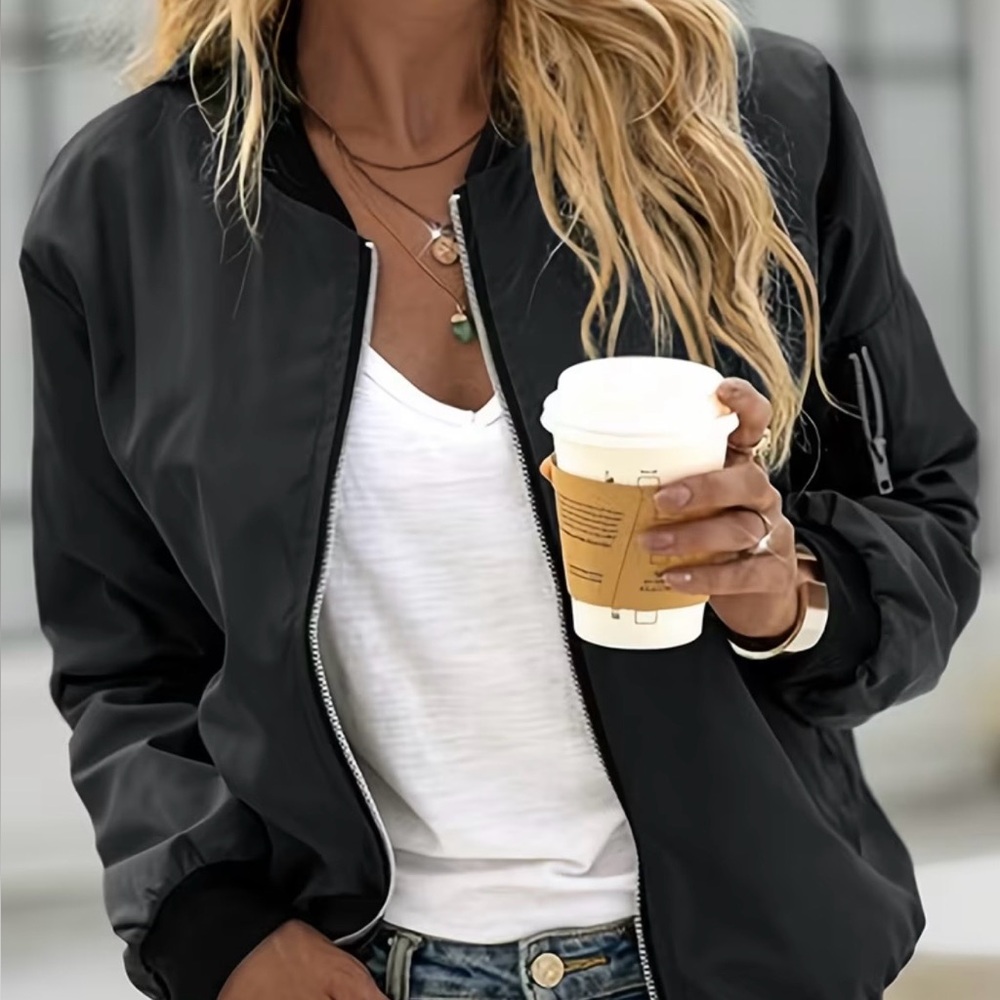 Black Bomber Jacket - Women’s Lightweight Jacket